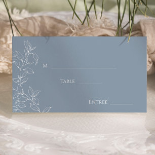 Dusty Blue Minimalleaf Hochzeitflatter Platzkarte