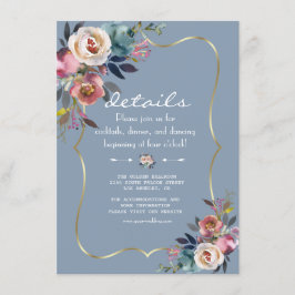 Dusty Blue Misty Rose Blume Gold Wedding Details Begleitkarte