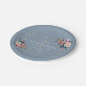 Dusty Blue Misty Rose Blume Gold Wedding Pappteller (Schrägansicht)