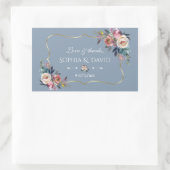 Dusty Blue Misty Rose Blume Gold Wedding Rechteckiger Aufkleber (Tasche)