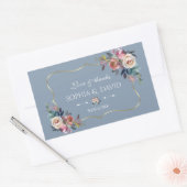 Dusty Blue Misty Rose Blume Gold Wedding Rechteckiger Aufkleber (Umschlag)