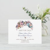 Dusty Blue Misty Rose Bouquet Save the Date (Stehend Vorderseite)