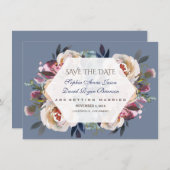 Dusty Blue Misty Rose Floral Save the Date (Vorne/Hinten)
