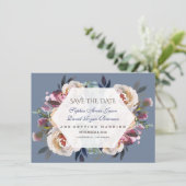 Dusty Blue Misty Rose Floral Save the Date (Stehend Vorderseite)