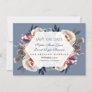 Dusty Blue Misty Rose Floral Save the Date