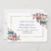 Dusty Blue Misty Rose Floral Save the Date (Vorderseite)
