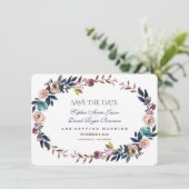 Dusty Blue Misty Rose Wreath Save the Date (Stehend Vorderseite)
