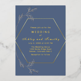 Dusty Blue mit Gold Foil Wedding Einladung