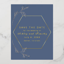 Dusty Blue mit Goldfolie Save the Date Postcard