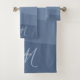 Dusty Blue Mit Monogramm Geometric Badhandtuch Set