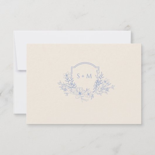 Dusty Blue Mit Monogramm Wappen Floral RSVP Card (Rückseite)