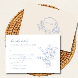 Dusty Blue Mit Monogramm Wappen Floral RSVP Card