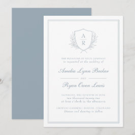 Dusty Blue Mit Monogramm Wedding Einladung