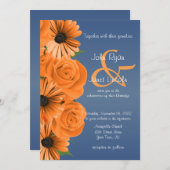 Dusty Blue mit Orange Rose & Daisy Einladung (Vorne/Hinten)