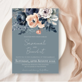 Dusty Blue mit Peach und Navy Wasserfarbe Floral Einladung