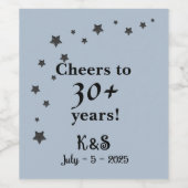 Dusty Blue mit Shooting Stars Hochzeit Weinetikett (Einzelnes Label)