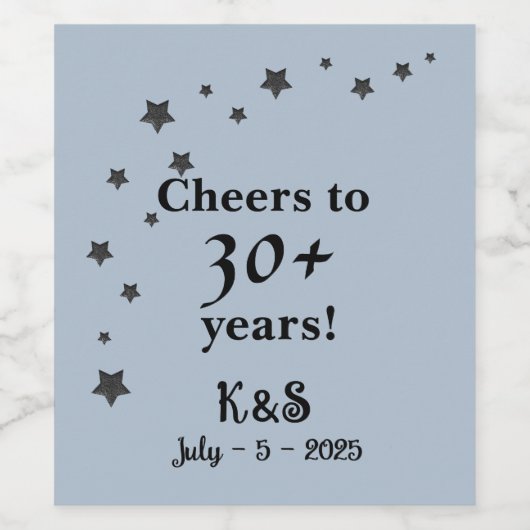 Dusty Blue mit Shooting Stars Hochzeit Weinetikett (Einzelnes Label)