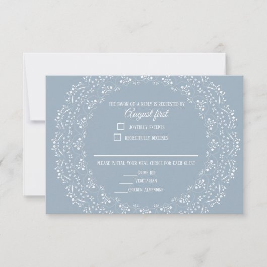 Dusty Blue mit weißer Mandala RSVP-Karte RSVP Karte (Vorderseite)