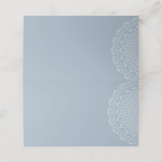 Dusty Blue mit White mandala Blank Platzkarten (Außenseite Aufgefaltet)