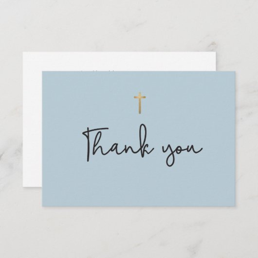 Dusty Blue Modern Baptisse Baby vielen Dank Karte (Vorne/Hinten)