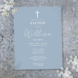 Dusty Blue Modern Baptisse Christening Einladung Postkarte