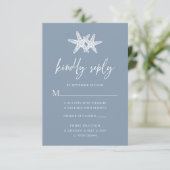 Dusty Blue Modern Beach Starfish Wedding RSVP Karte (Stehend Vorderseite)