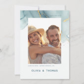 Dusty Blue Modern Beach Wedding Foto Rett Date Einladung (Vorderseite)