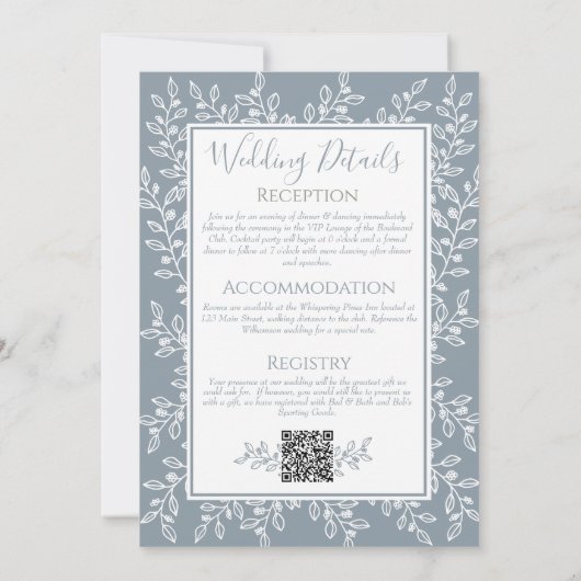 Dusty Blue Modern Boho Botanical Minimal Wedding Einladung (Rückseite)