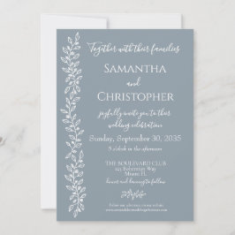 Dusty Blue Modern Boho Botanical Minimal Wedding Einladung