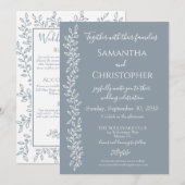Dusty Blue Modern Boho Botanical Minimal Wedding Einladung (Vorne/Hinten)