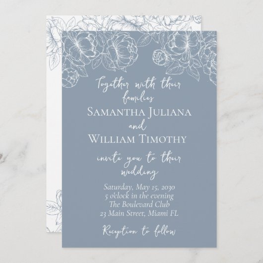 Dusty Blue Modern Boho Classic Minimalistisch Wedd Einladung (Vorne/Hinten)