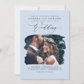 Dusty Blue Modern Boho Wedding Foto Einladung (Vorderseite)
