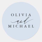 Dusty Blue Modern Bride and Groom Names Wedding Runder Aufkleber (Vorderseite)