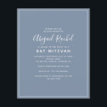 Dusty Blue Modern Budget Bat Mitzvah Einladung<br><div class="desc">Eine einfache moderne Bat Mitzvah Einladung **BITTE LESEN VOR DEM KAUF** Unser Petite Sortiment an Budget Schreibwaren misst 4, 5" x 5, 6" und passt in einen A6-Umschlag, der in allen möglichen Farben in Ihrem lokalen Schreibwarenladen erhältlich ist oder Sie können Weißes zu Ihrer Bestellung hinzufügen, bevor Sie auschecken. Der...</div>