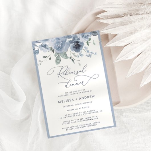 Dusty Blue Modern Calligraphy Probe Dinner Einladung