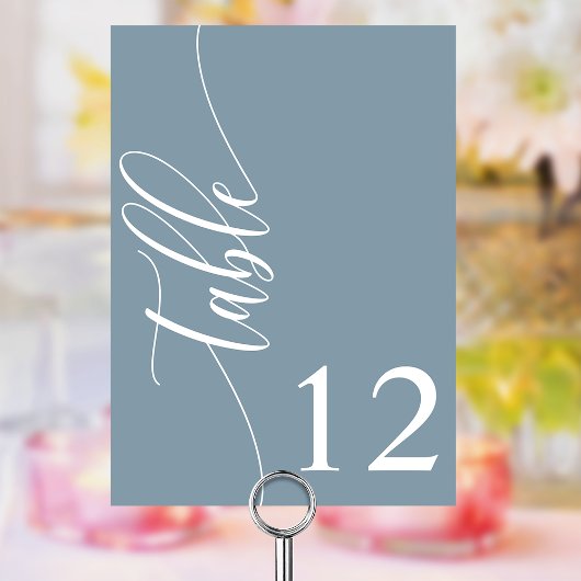 Dusty Blue Modern Calligraphy Wedding Tischnummer