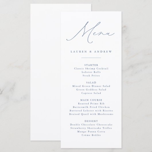 Dusty Blue Modern Classic Wedding Event Menükarte (Vorne/Hinten)