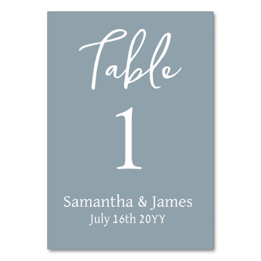 Dusty Blue Modern Elegance Wedding Tischnummer (Vorderseite)
