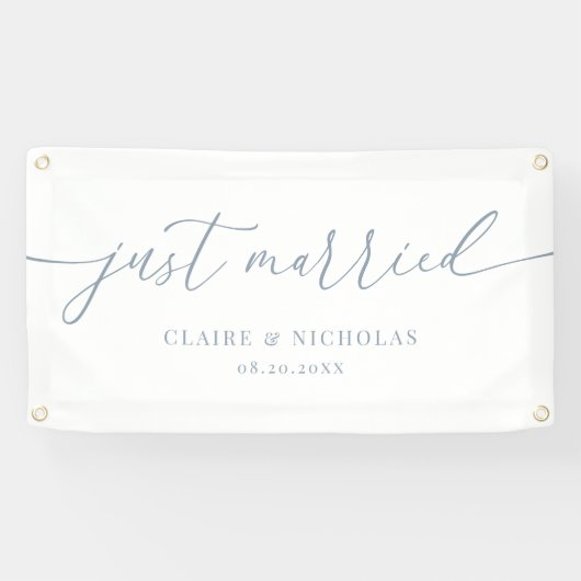 Dusty Blue Modern Elegant Just Married Wedding Car Banner (Horizontal)