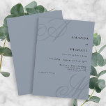Dusty Blue Modern Elegant Minimal Mongram Wedding Einladung<br><div class="desc">Dieses einfache klassische Design mit einer Kante, diese moderne minimale Hochzeitseinladung bietet schöne kalligraphische Skript-Monogramme der Braut und Bräutigam an anderen Ecken. Ein gepflegtes Textlayout zeigt die Details Ihrer Hochzeit mit einem sauberen klassischen Look mit großen Initialen und schwarzem Text auf einem stylisch dustig blauen Hintergrund. Ersetzen Sie den Beispieltext...</div>