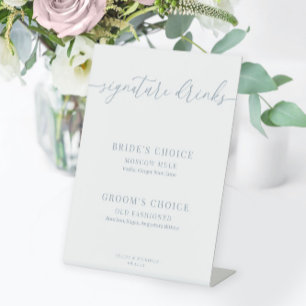 Dusty Blue Modern Elegant Wedding Signature Drinks Sockelschild