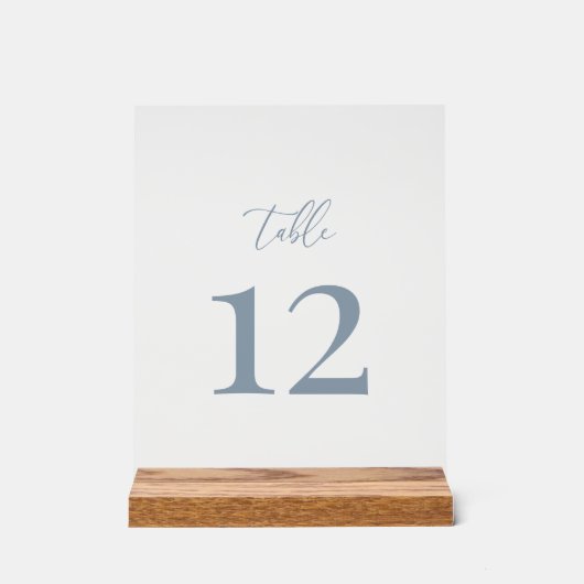 Dusty Blue Modern Elegante Hochzeit-Tischnummer Acrylschild (Vorderseite)