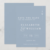 Dusty Blue Modern Elegante Monogram Wedding Save The Date (Vorne/Hinten)