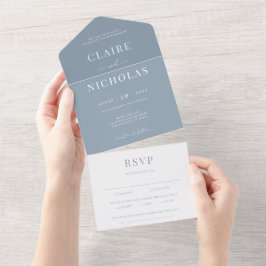Dusty Blue Modern Elegante Wedding All In One Einladung