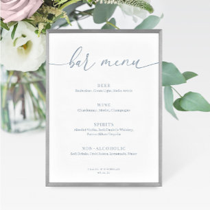 Dusty Blue Modern Elegante Wedding Bar Menu Signat