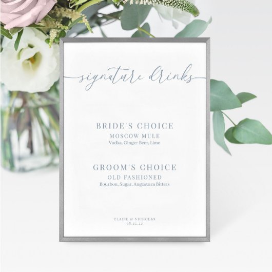 Dusty Blue Modern Elegante Wedding Drinks signiere