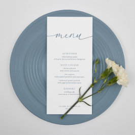 Dusty Blue Modern Elegante Wedding Empfang Menu Menükarte