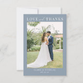 Dusty Blue Modern Elegante Wedding Foto Vielen Dan Dankeskarte (Vorderseite)