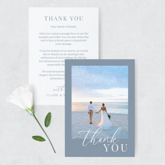 Dusty Blue Modern Elegante Wedding Foto Vielen Dan Dankeskarte