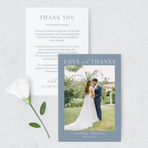 Dusty Blue Modern Elegante Wedding Foto Vielen Dan Dankeskarte